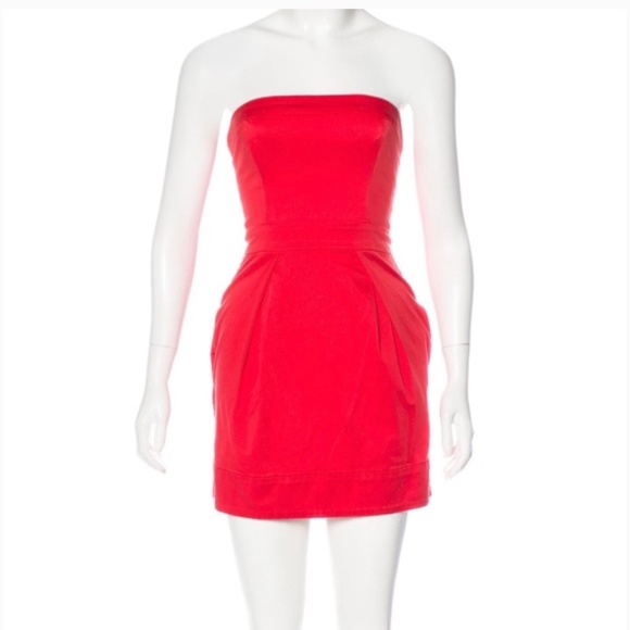 French Connection Coral Linen Strapless Dress - Picture 2 of 6